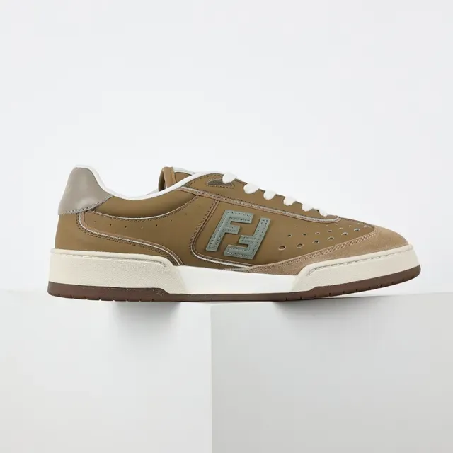 Fendi Marrom Bege Perfurado Camurça Ponta do Pé Camadas Parte Superior Estilo de Vida Tênis Lifestyle 7