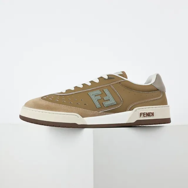 Fendi Marrom Bege Perfurado Camurça Ponta do Pé Camadas Parte Superior Estilo de Vida Tênis Lifestyle 9