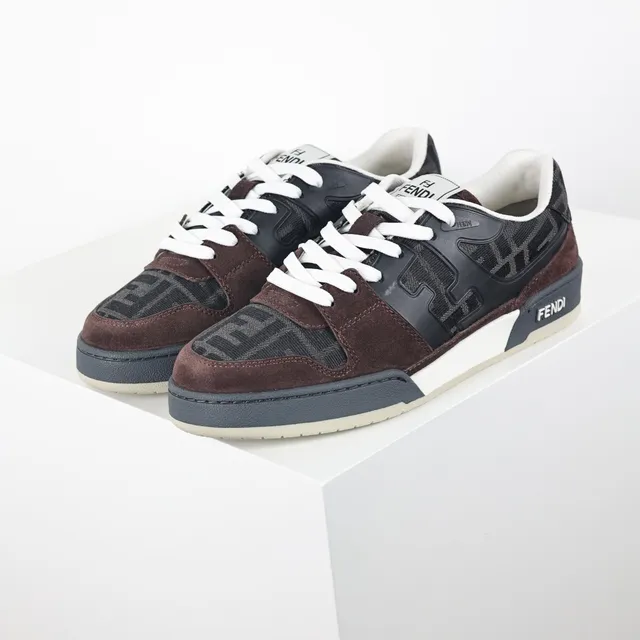 Fendi Brown Black Layered Suede And FF Jacquard Upper Contrast White Laces Lifestyle Sneakers 2
