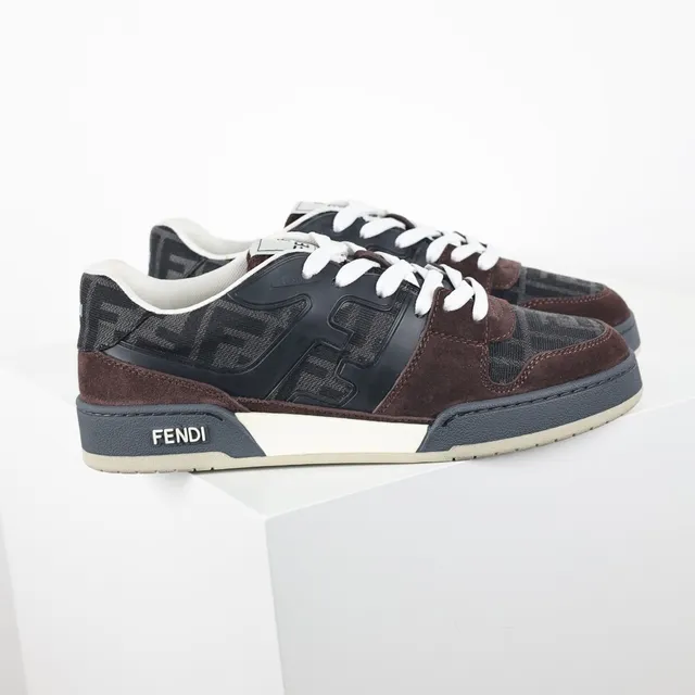 Fendi Brown Black Layered Suede And FF Jacquard Upper Contrast White Laces Lifestyle Sneakers 3