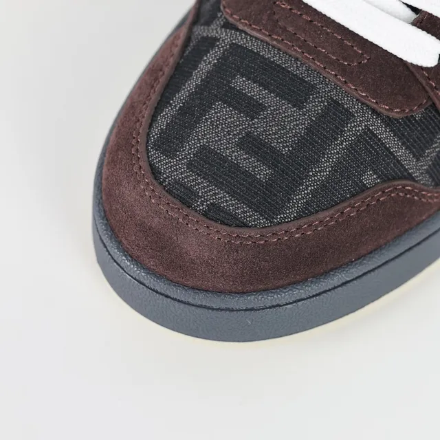 Fendi Brown Black Layered Suede And FF Jacquard Upper Contrast White Laces Lifestyle Sneakers 5
