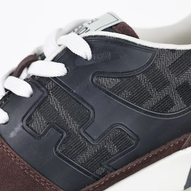 Fendi Brown Black Layered Suede And FF Jacquard Upper Contrast White Laces Lifestyle Sneakers 6