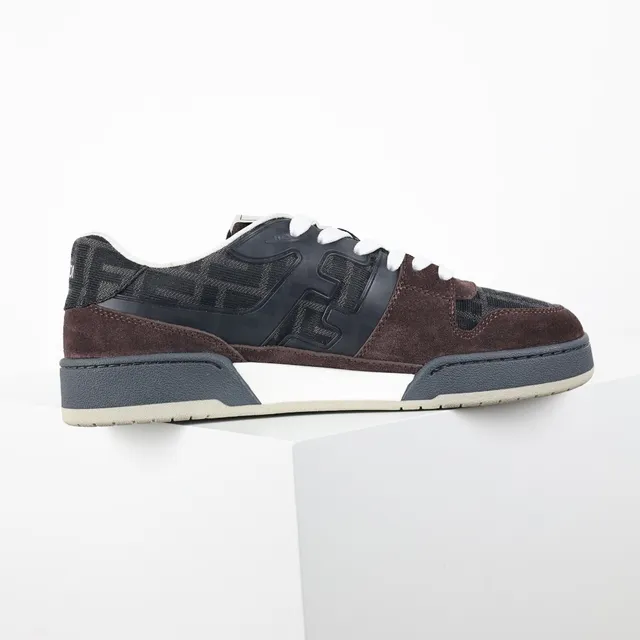 Fendi Brown Black Layered Suede And FF Jacquard Upper Contrast White Laces Lifestyle Sneakers 7