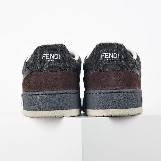 Fendi Brown Black Layered Suede And FF Jacquard Upper Contrast White Laces Lifestyle Sneakers 8