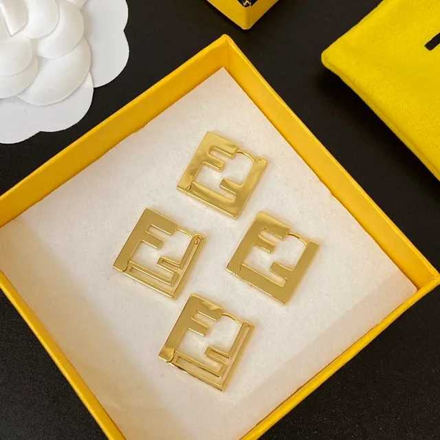 Fendi FF Logo 几何金色圈式耳环 6