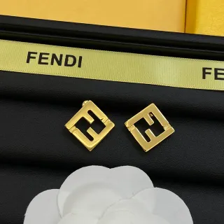 Fendi FF 标志 正方形 金色调耳环