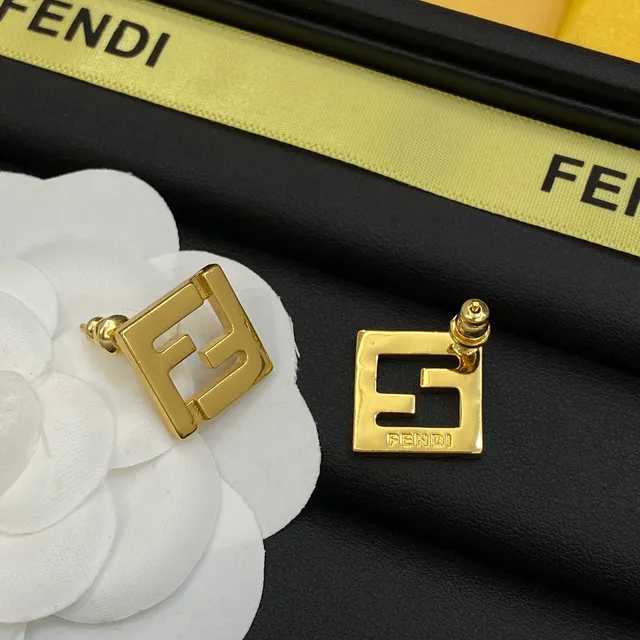 Fendi FF Logo Square Gold-Tone Earrings 2