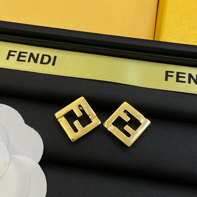 Fendi FF Logo Square Gold-Tone Earrings 4