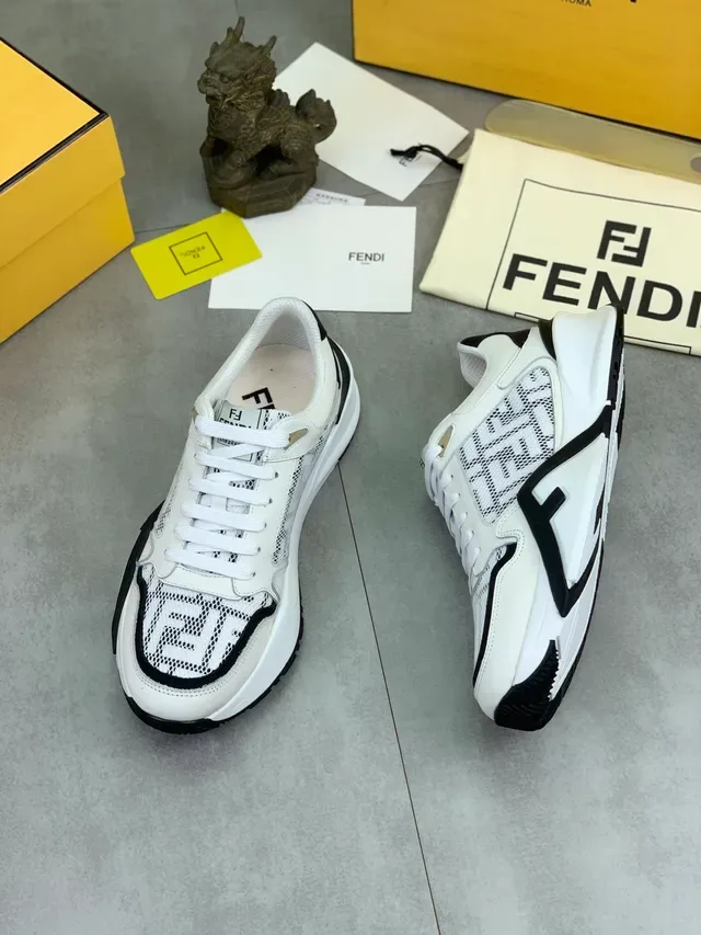 Fendi FF Sneaker White Black Sole Monogram Mesh Chunky Sneakers 4
