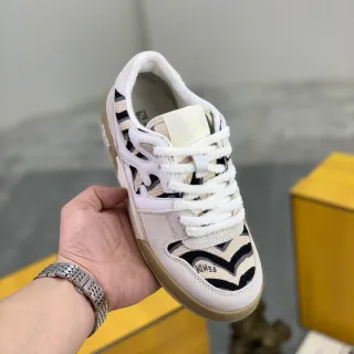 Fendi First Beige Black Low-Top Suede And Jacquard Upper Sneakers