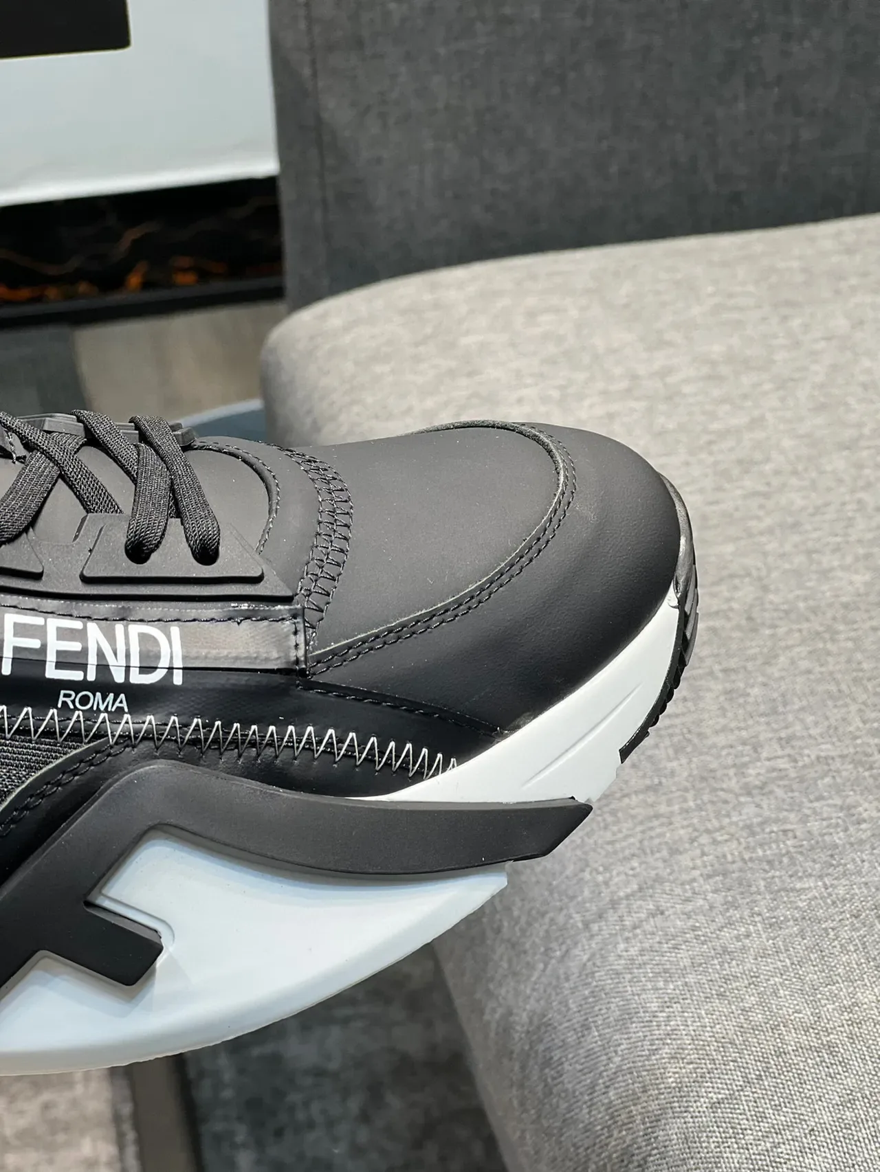 Fendi First Black Blue Zipper-Accented FF Monogram Upper Chunky Sneakers 3