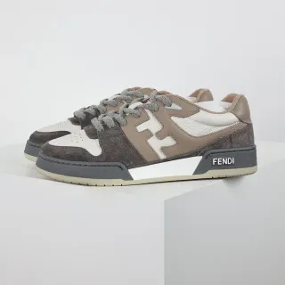 Fendi Cinza Bege Tênis com Parte Superior de Material Misto e Painéis de Camurça e Couro