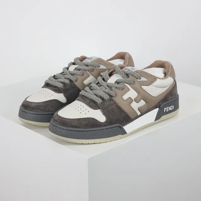 Fendi Gray Beige Mixed-Material Upper Suede And Leather Panels Sneakers 2