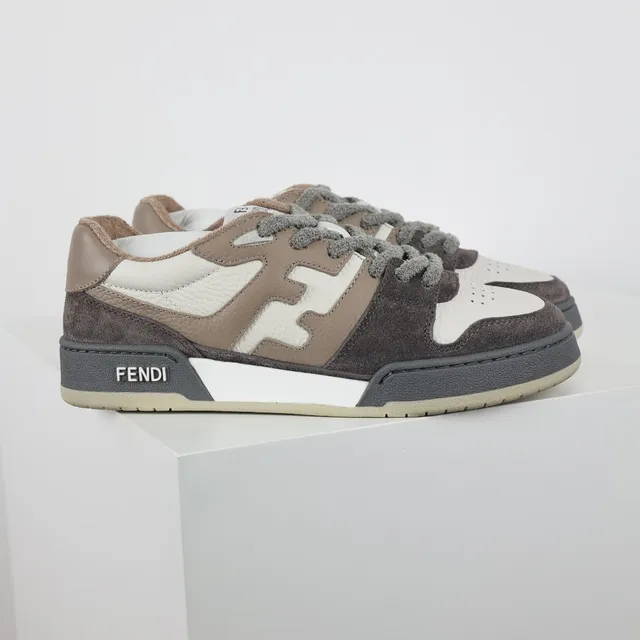 Fendi Gray Beige Mixed-Material Upper Suede And Leather Panels Sneakers 3
