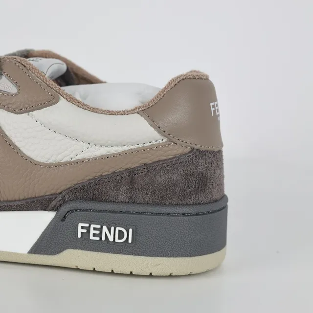 Fendi Gray Beige Mixed-Material Upper Suede And Leather Panels Sneakers 4