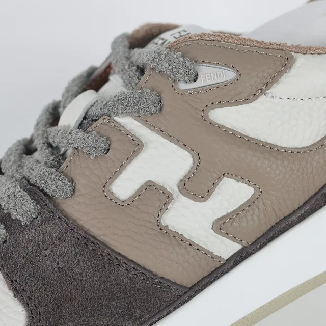 Fendi Gray Beige Mixed-Material Upper Suede And Leather Panels Sneakers 6