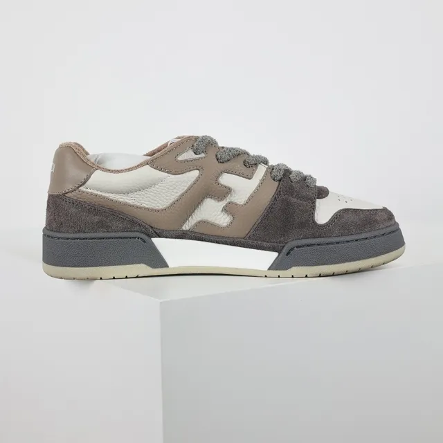 Fendi Gray Beige Mixed-Material Upper Suede And Leather Panels Sneakers 7