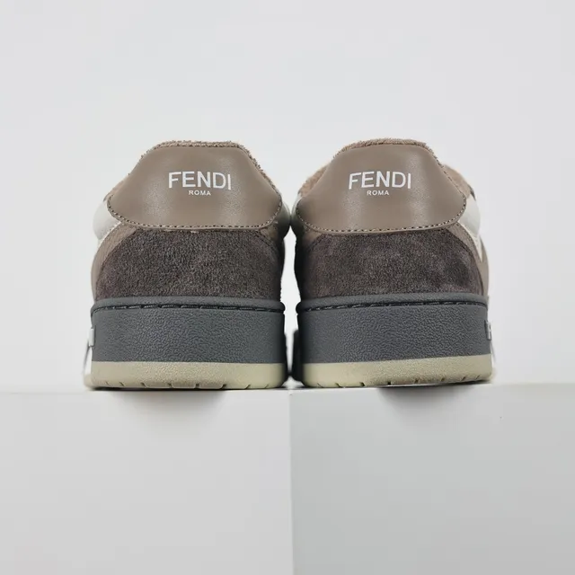 Fendi Gray Beige Mixed-Material Upper Suede And Leather Panels Sneakers 8