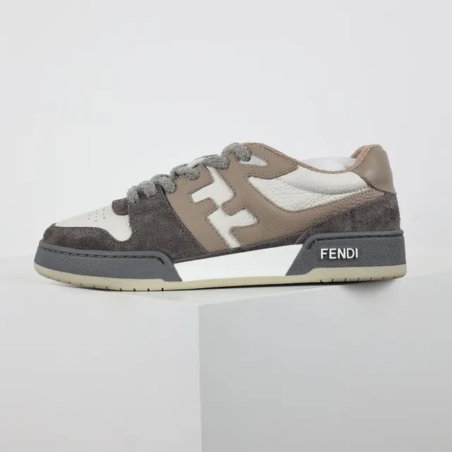 Fendi Gray Beige Mixed-Material Upper Suede And Leather Panels Sneakers 9
