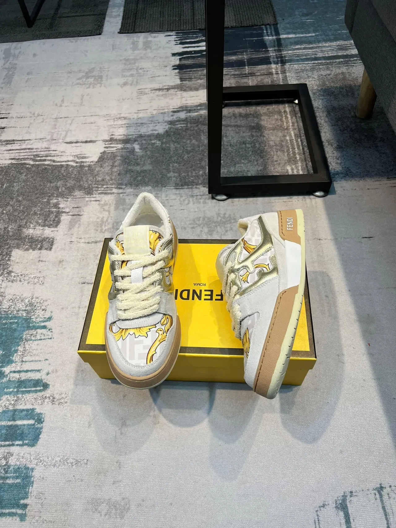 Fendi Gris Dorado Multicapa Material Mixto Superior Impresión Monograma FF Lifestyle Sneakers 3