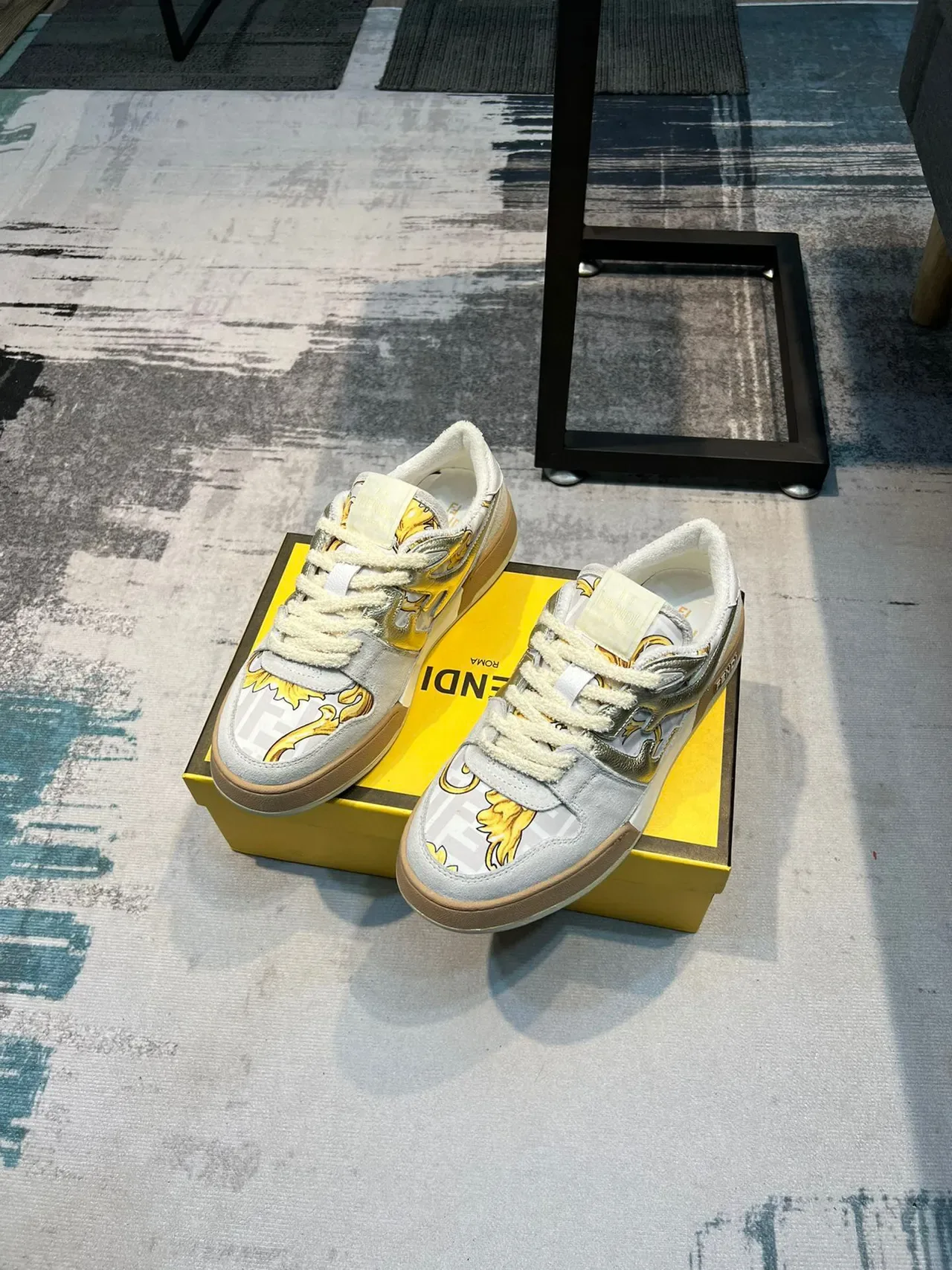 Fendi Gris Dorado Multicapa Material Mixto Superior Impresión Monograma FF Lifestyle Sneakers 5