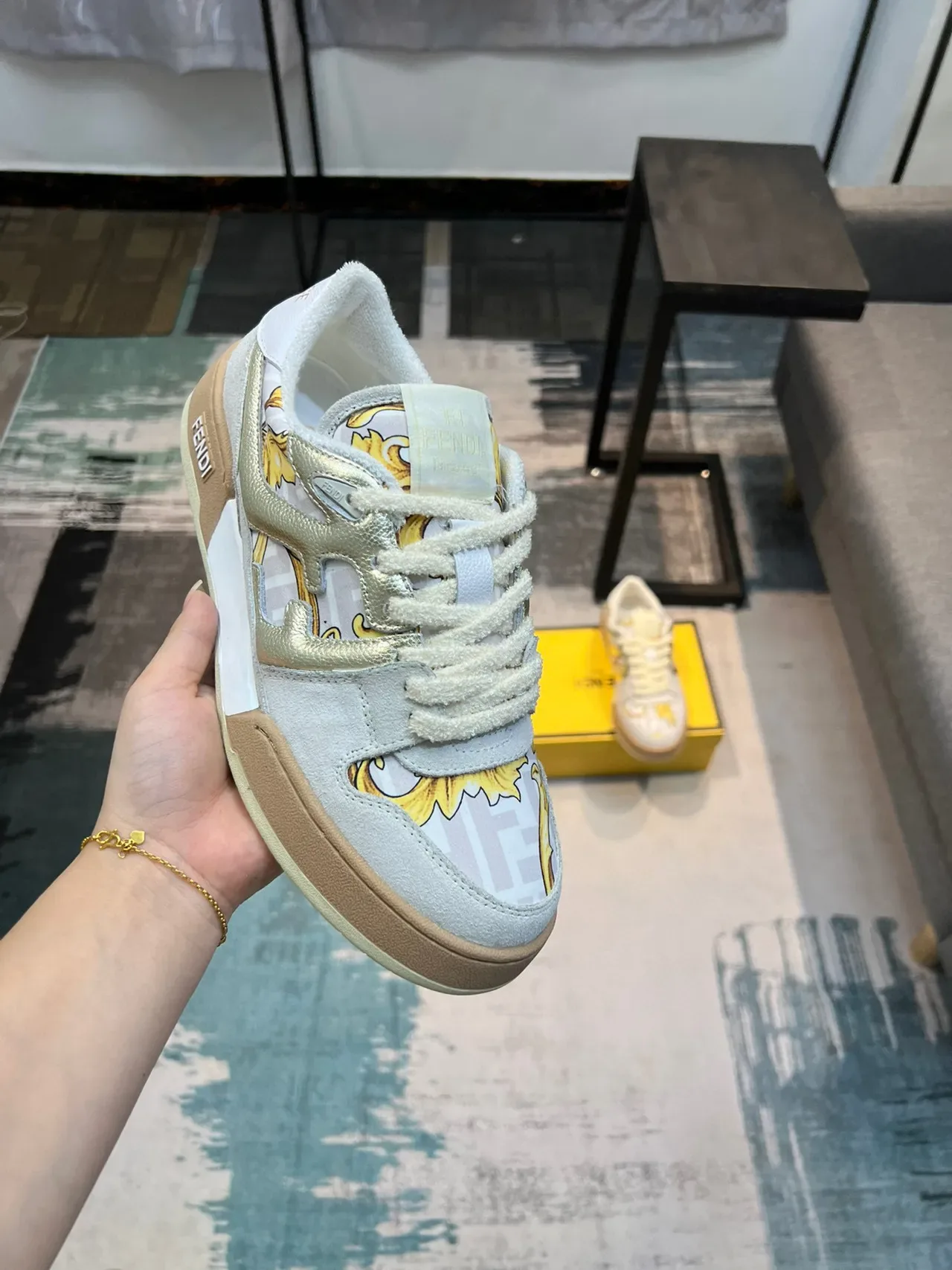 Fendi Gris Dorado Multicapa Material Mixto Superior Impresión Monograma FF Lifestyle Sneakers 6