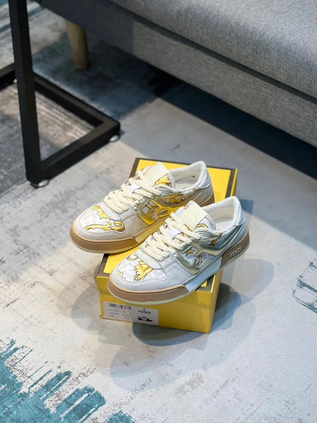 Fendi Gris Dorado Multicapa Material Mixto Superior Impresión Monograma FF Lifestyle Sneakers 7