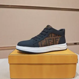 Fendi Lifestyle Sneaker Black Brown Mid-Top Monogram Textile Side Panel Lifestyle Sneakers