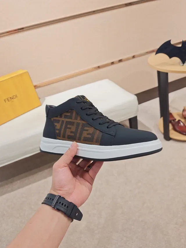 Fendi Lifestyle Sneaker Black Brown Mid-Top Monogram Textile Side Panel Lifestyle Sneakers 4
