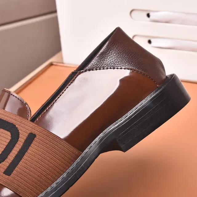 Fendi Logo Strap Loafer Brown Black Polished Leather Elastic Loafer 2