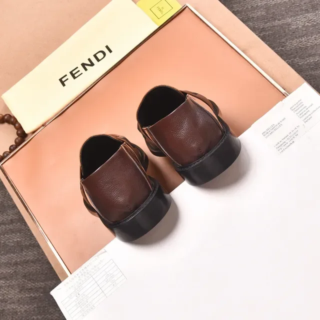 Fendi Logo Strap Loafer Brown Black Polished Leather Elastic Loafer 4