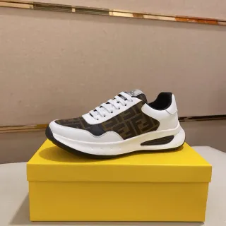 Fendi Mania White Brown Monogrammed Upper Air-Cushioned Sole Chunky Sneakers