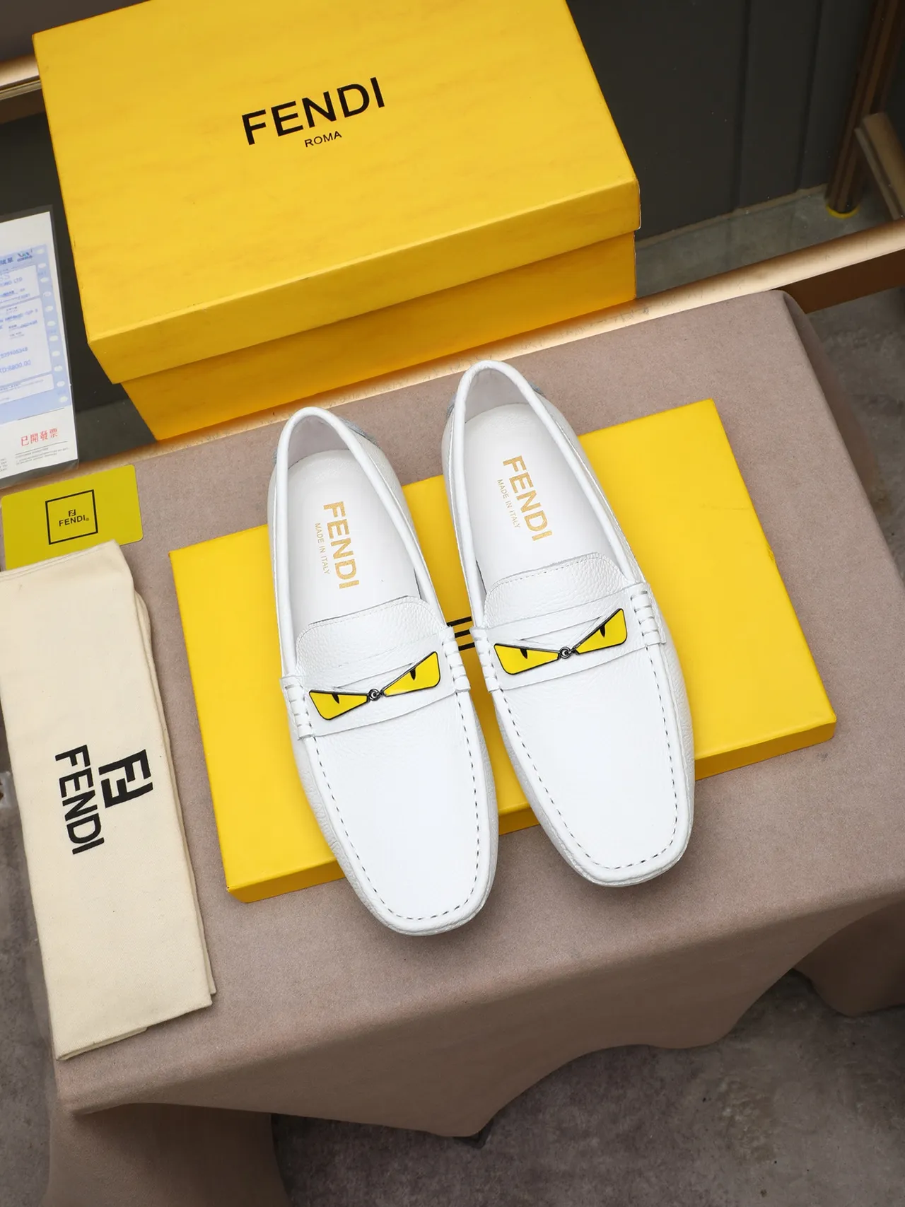 Fendi Monster Loafer White Leather Yellow Eye Loafers 2