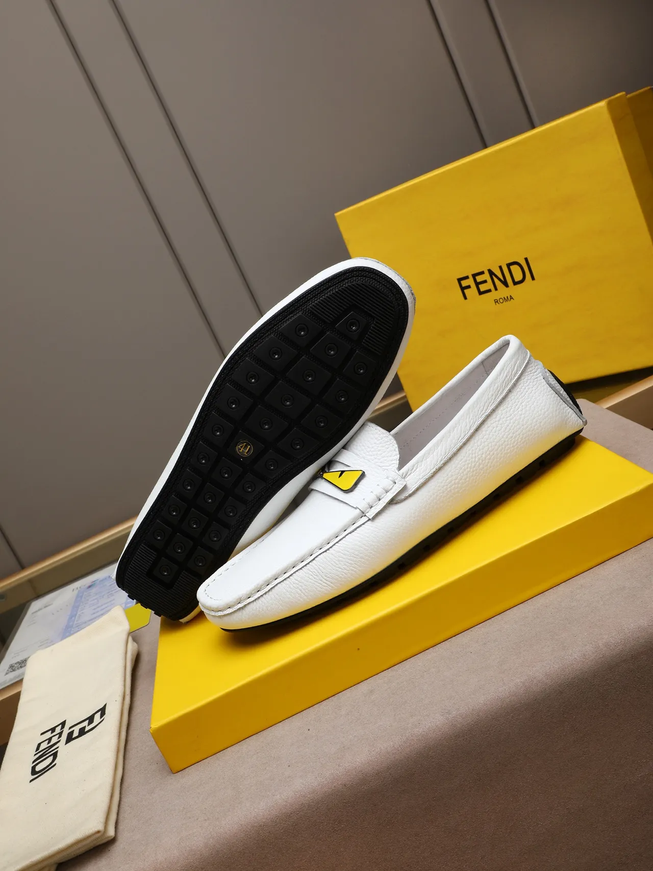 Fendi Monster Loafer White Leather Yellow Eye Loafers 4