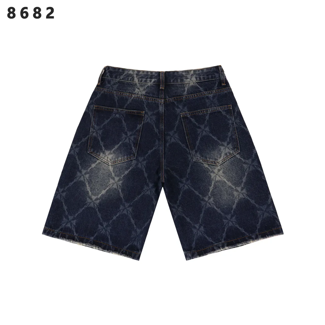Acid-Wash Grid Pattern Drawstring Waist Denim Shorts 6