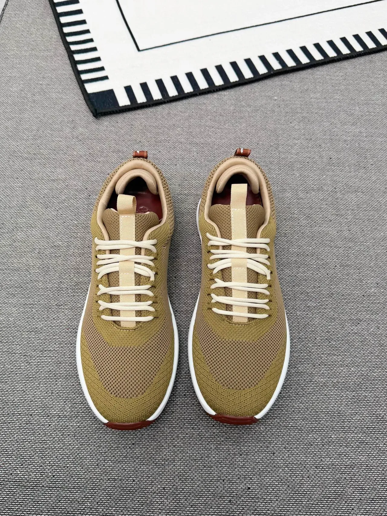 Army Green Brown Knit Upper Chunky White Midsole Sneakers 4