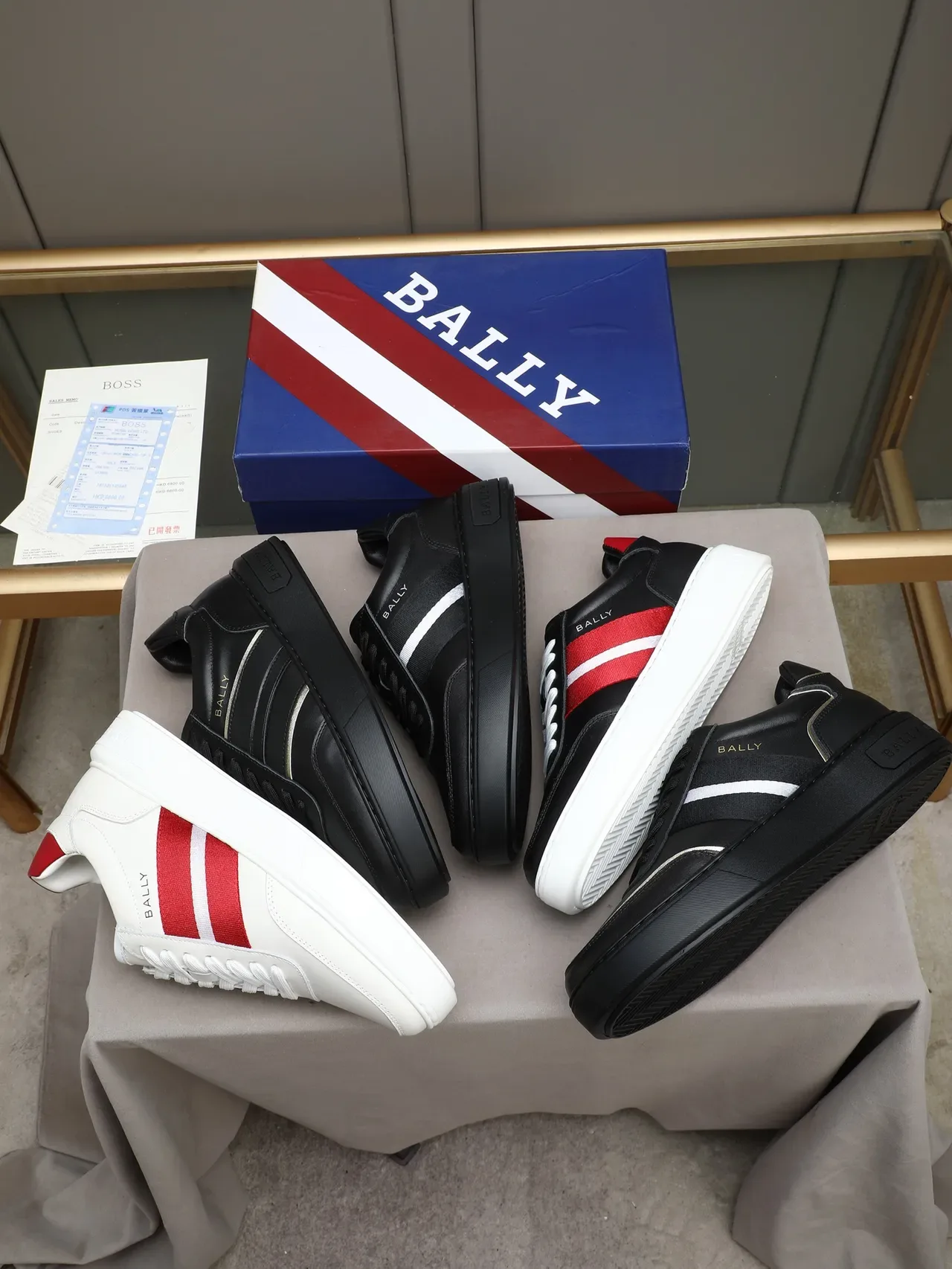 BALLY Black White Leather Upper Side Stripe Lifestyle Sneakers 2