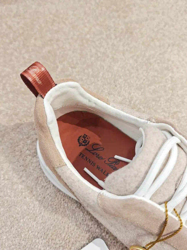 Beige and Red Mixed-Material Lace-Up Sneaker 4