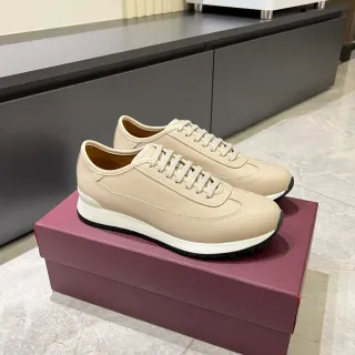 Beige Black Minimalist Leather Upper Sneakers