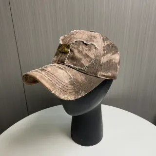Beige Brown Distressed Denim Tie-Dye Wash Baseball Cap