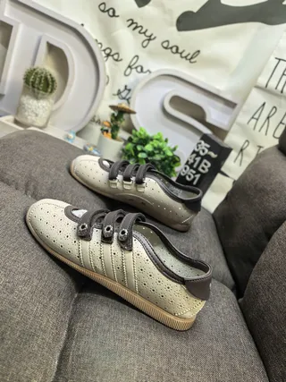 Beige Perforated Strap-Closure Casual Shoes 7