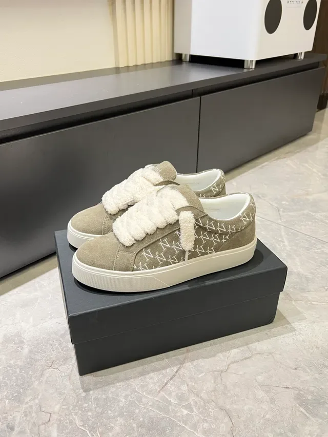 Beige White Suede Upper Plush Strap Closure Sneakers 5