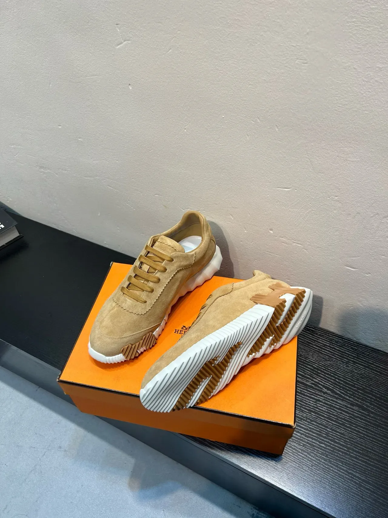 Beige White Suede Upper Sculpted Ridged Midsole Sneakers 4