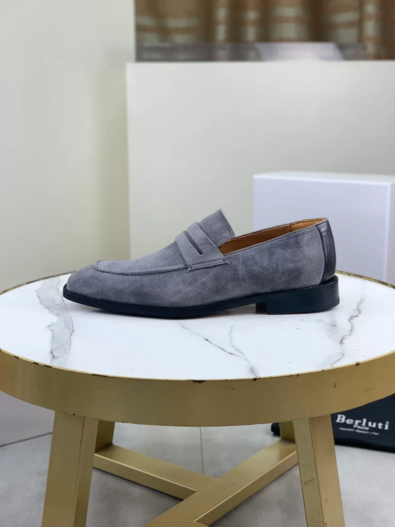 Berluti Gray Suede Penny Strap Loafers 5