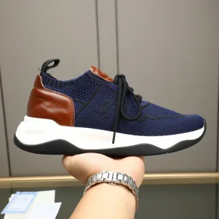 Berluti Navy Brown Knit Upper Leather Heel Counter Chunky Sneakers