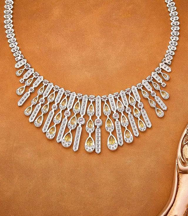 Bib-Style Multi-Tiered Pavé and Pear-Cut Yellow Stone Necklace 2