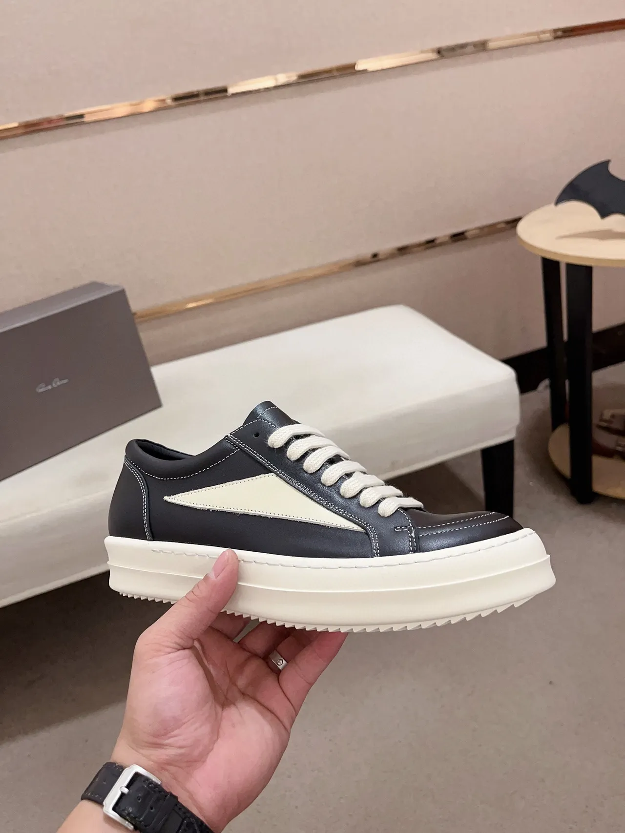 Black and Cream Leather Platform Sneaker 4