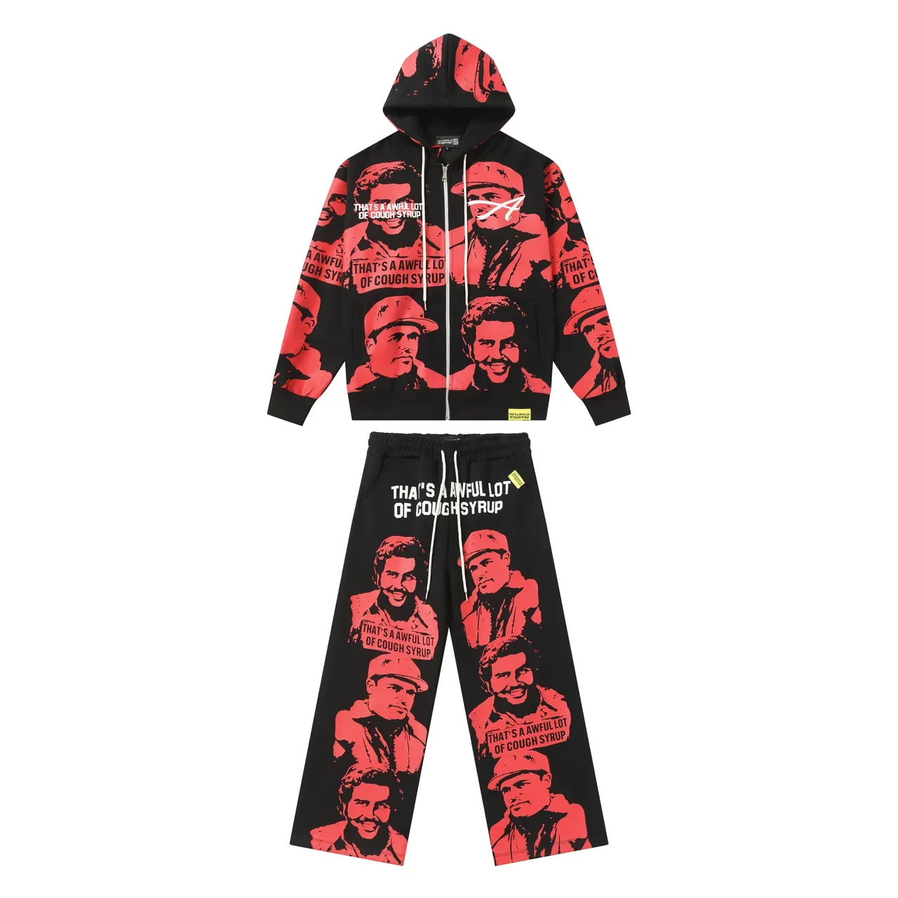 Hoodie noir et rouge avec impression graphique à fermeture éclair 2