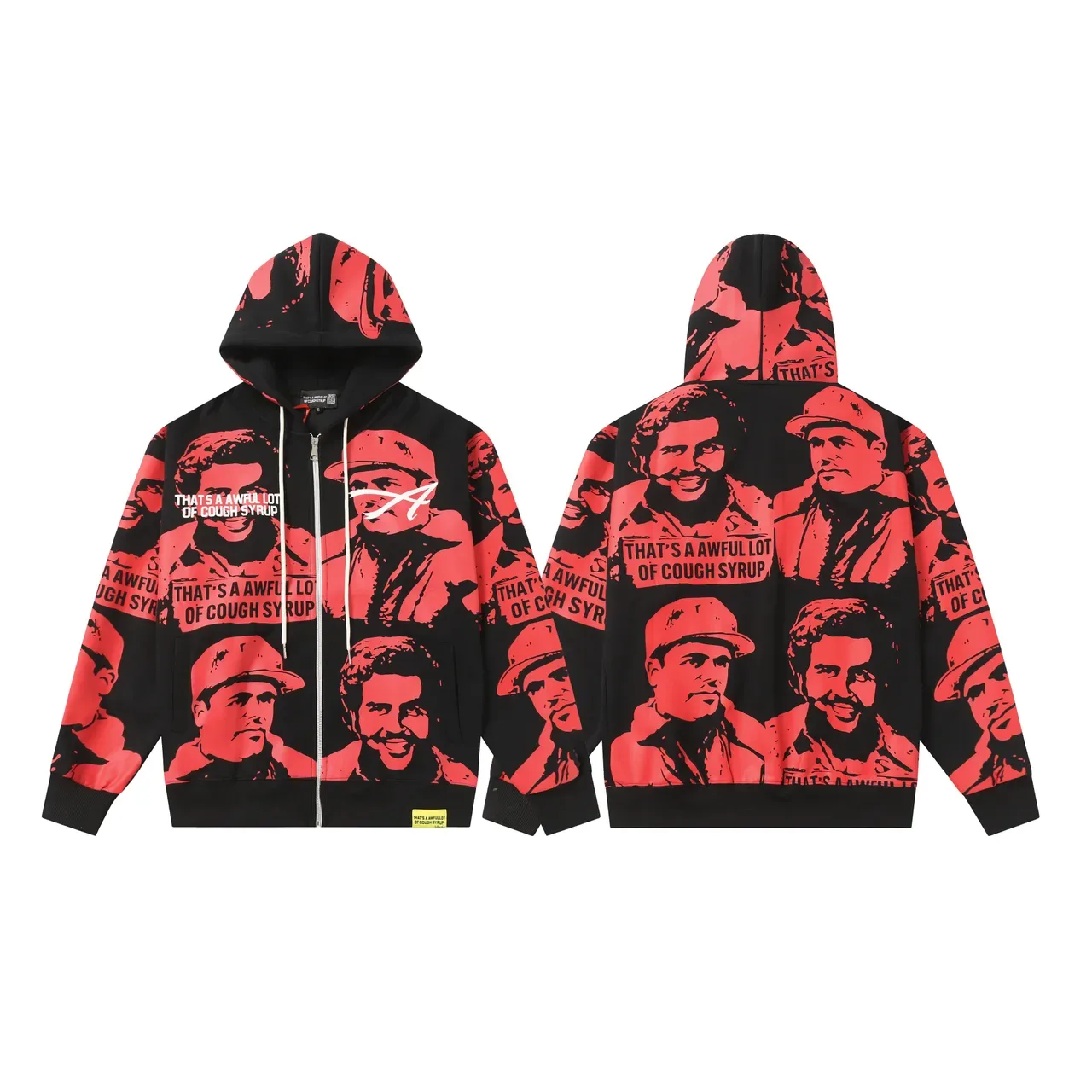 Hoodie noir et rouge avec impression graphique à fermeture éclair 3