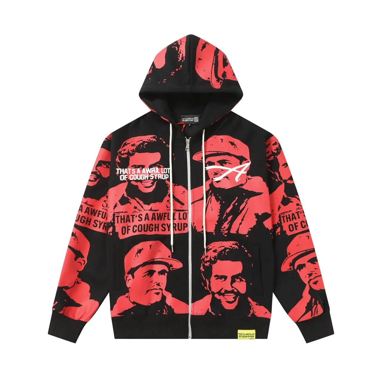 Hoodie noir et rouge avec impression graphique à fermeture éclair 5